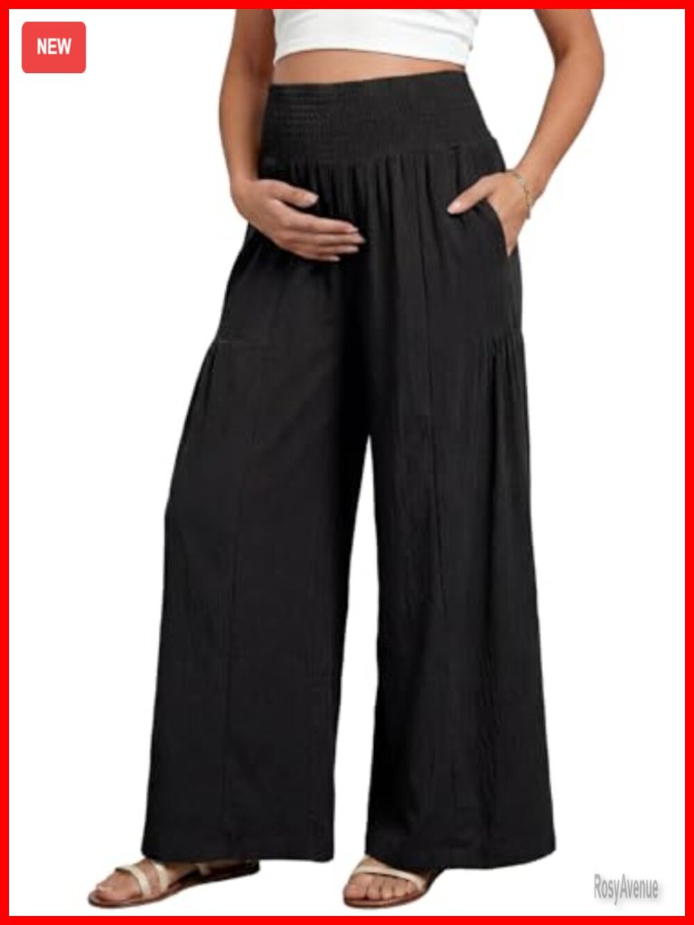 Maternity Smocked Waist Palazzo Pants Wide Leg Casual